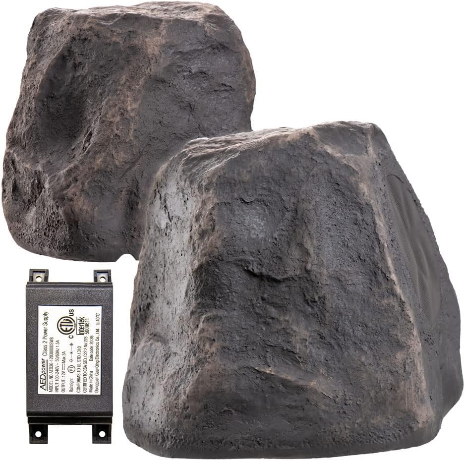 OSD Audio 5.25" 120W Wireless Bluetooth Outdoor Rock Speaker – Weather Resistant, Slate Dark Grey - BTR-150