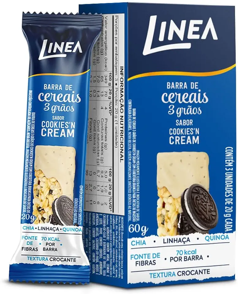 Linea Barra de Cereais 3 Grãos Integrais Cookies'n Cream 20g - 3 Unidades