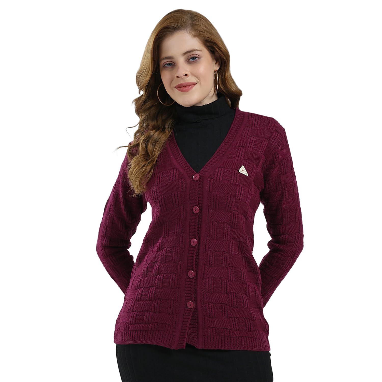 monte carlo Women's Regular Fit Winter Cardigan | Self Designed V Neck | Full Sleeve Button Closure Stylish Cardigan for Women's-picture-26