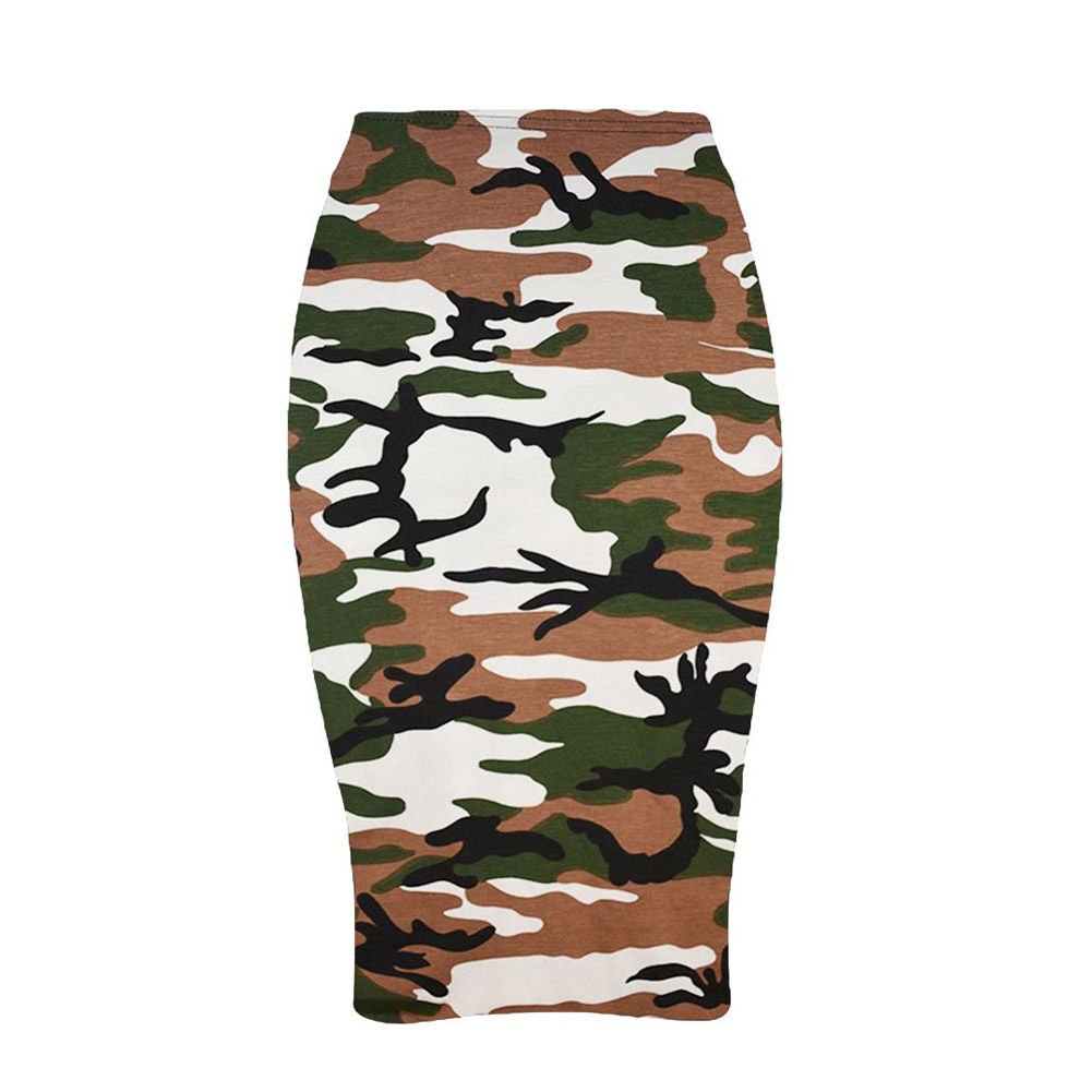 Unbranded New Women Printed Midi Bodycon Pencil Skirt Ladies High Waist Tube Skirt Fancy Dress (M/L (UK 12-14), Army Print)