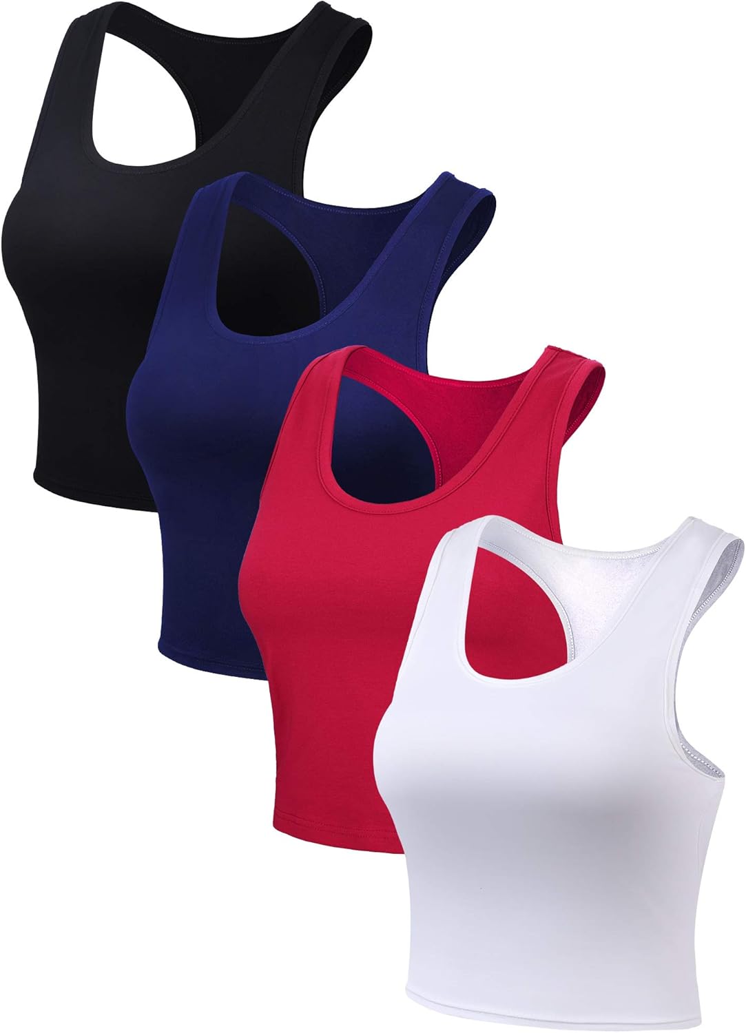 Boao 4 Pieces Basic Crop Tank Tops Sleeveless Racerback Crop Top for Women