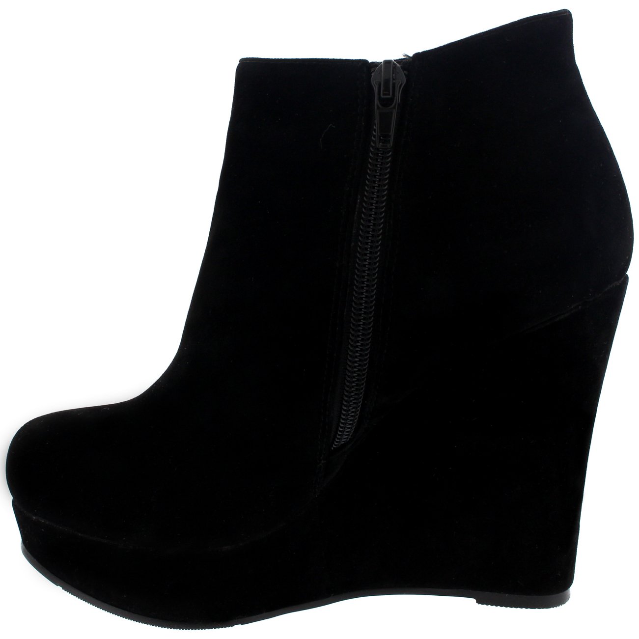 Project Womens High Wedge Heel Ankle Boot Platform Zipper Black Party Shoes Boots - Black - 6-39 - CD0067
