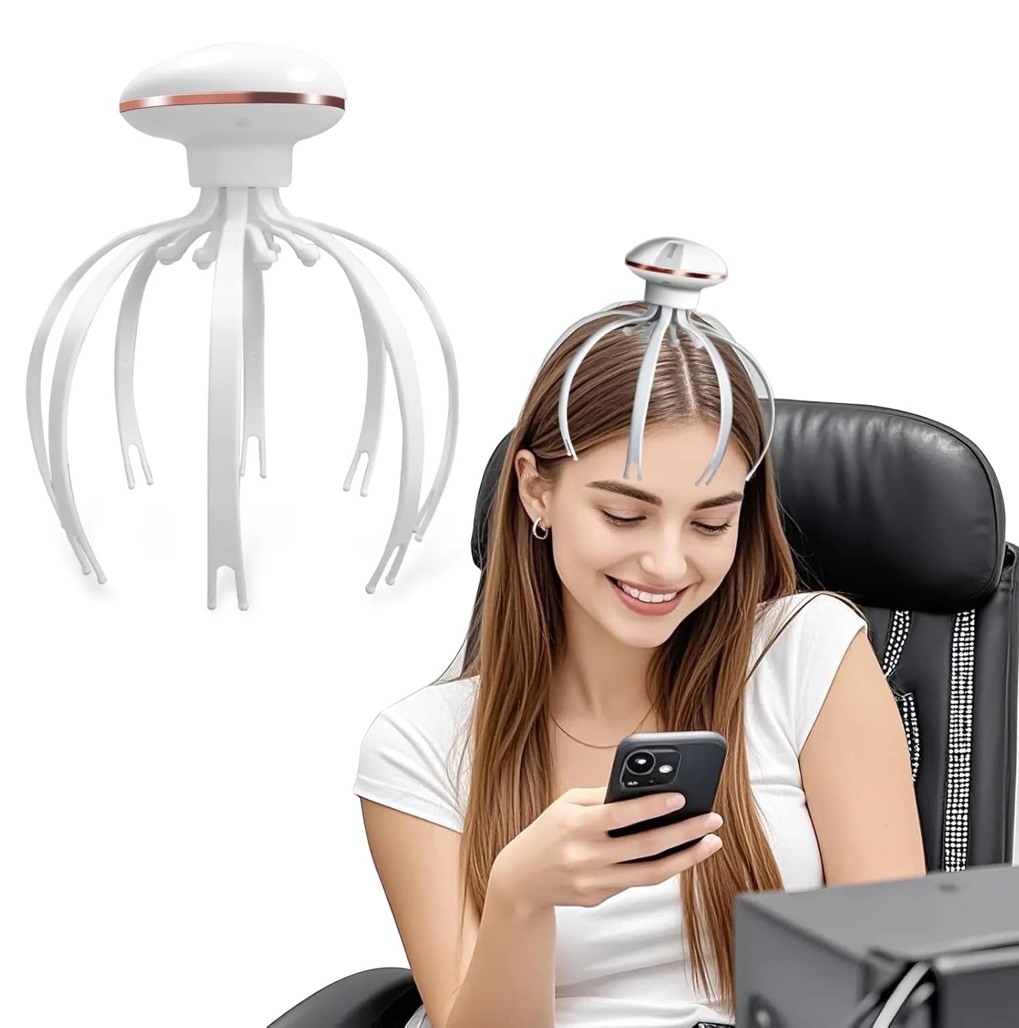 Automatic Comfortable Head Massager Robot – 360° Vibrating Scalp & Head Spa Device for Stress Relief & Hair Growth | 3 Octopus Modes, Smart Timer | Jellyfish Portable Relaxation مساج مريح فروة الرأس