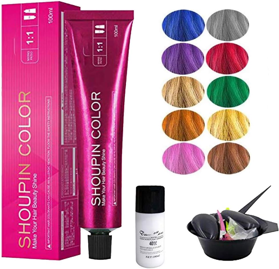 Mermaid Hair Coloring Shampoo,100ml Semi Permanent Mild Hair Colour Cream with Hair Coloring Tools for DIY All Hairs grape purple