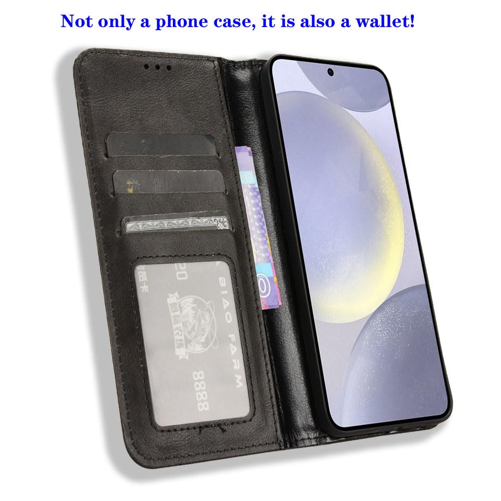 Etui z Klapką RonRun do Samsung Galaxy S25+ Portfel ze Skóry PU Pokrowiec Magnetyczny z Gniazdami na Karty Kredytowe i Podstawką z Klapką Kompatybilny z Samsung Galaxy S25+ czarny