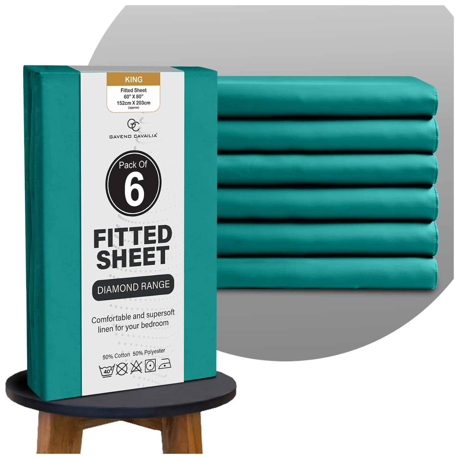 GC GAVENO CAVAILIA King Fitted Sheets 4 Pack 25 CM Deep Pocket - Deep Teal