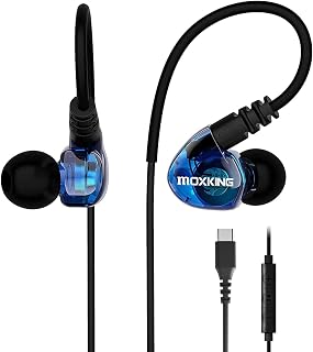 USB C Sports Headphones, Waterproof In-Ear Headphones with Noise Reduction | Powerful bass stereo sound with microphone and remote control, ideal for running, fitness, jogging and outdoor activities