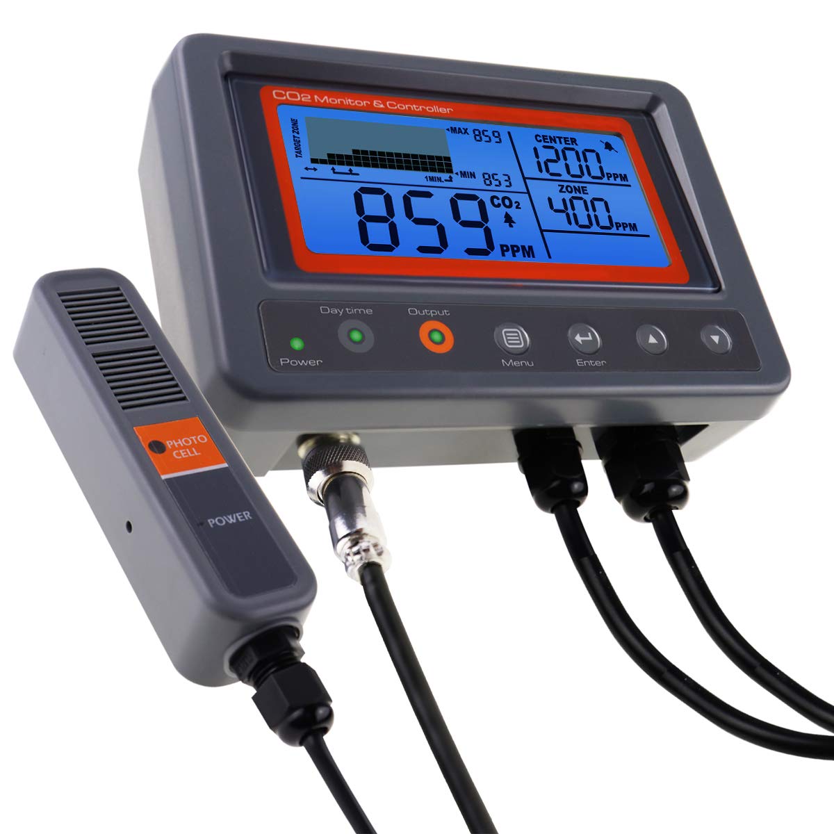 Controlador de CO2 con Sensor NDIR, Monitor de Calidad del Aire y Función de Relé Día/Noche. Ideal para Invernaderos, Grow Rooms, Jardines y Hogar.