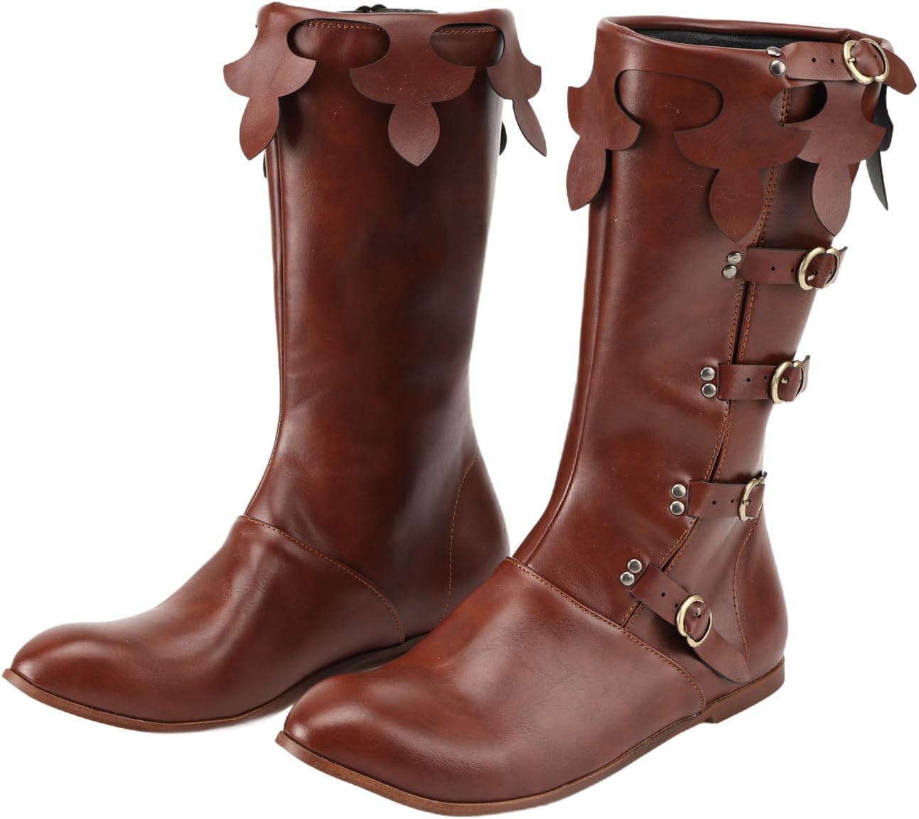 Medieval Knight Boots for Men Women, Vintage Warrior Riding Boots Buckles, Gothic Armor Style Costume Footwear