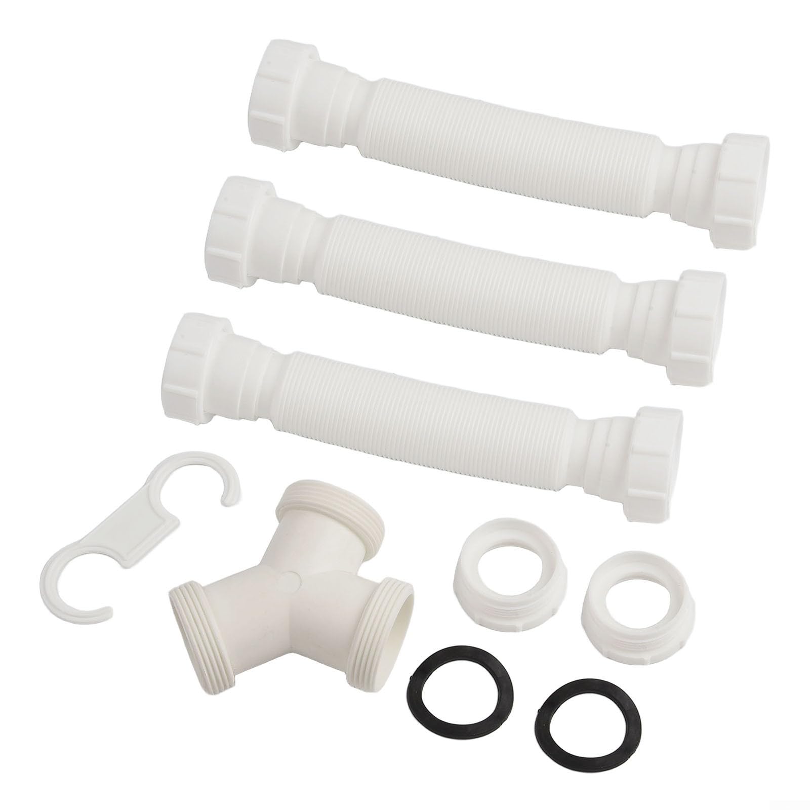 Besttoolifes Kit di scarico doppio per lavello, regolabile, 20-80 cm, flessibile, con adattatori G1-1/2 e G1-1/4, costruzione in PE per lavelli da bagno e cucina