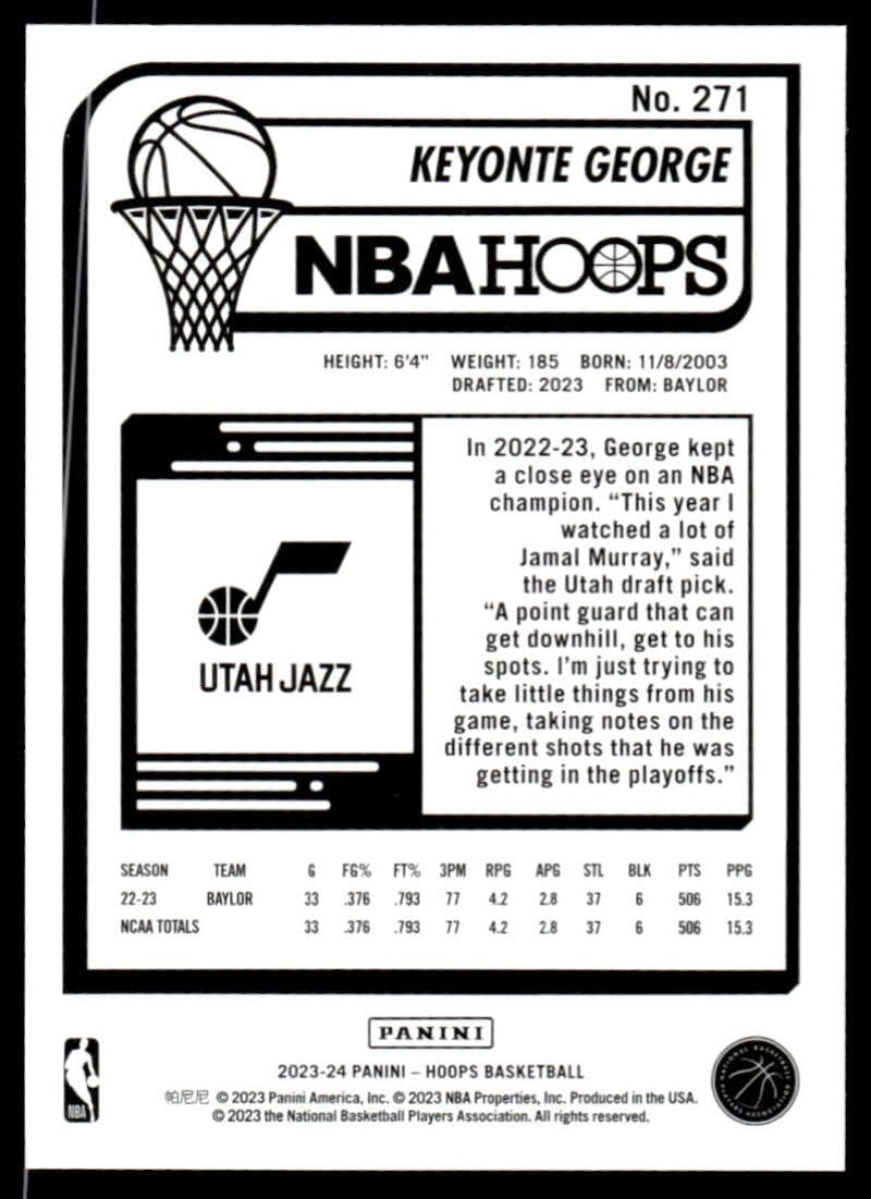 Amazon.com: 2023-24 NBA Hoops #271 Keyonte George RC Rookie Utah