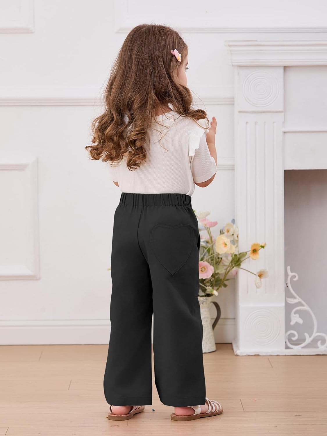 Haloumoning Toddler Baby Girl Pants Litte Kids Cute Soft Cotton Elastic Waist Bottoms with Heart Back Pocket 9M-8T - Image 4