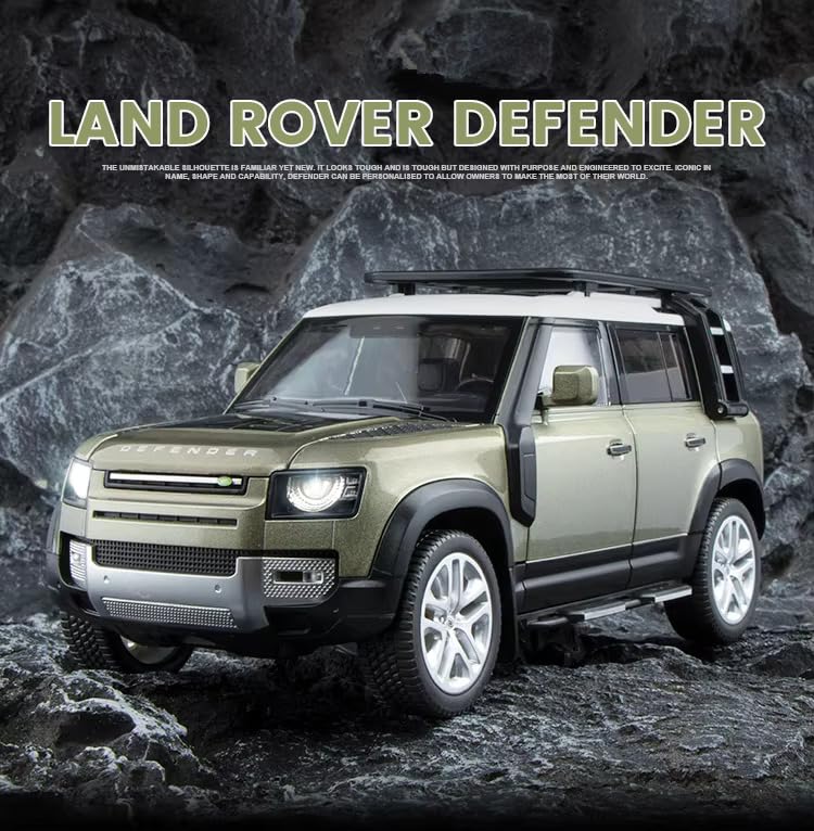 Image of Diecast Range Rover Defender Model - 1:32 Scale SUV Toy with Light & Sound, Alloy Off-Road Car for Kids & Collectors, Realistic Pull-Back Vehicle, Gift for Boys & Car Lovers (Green)