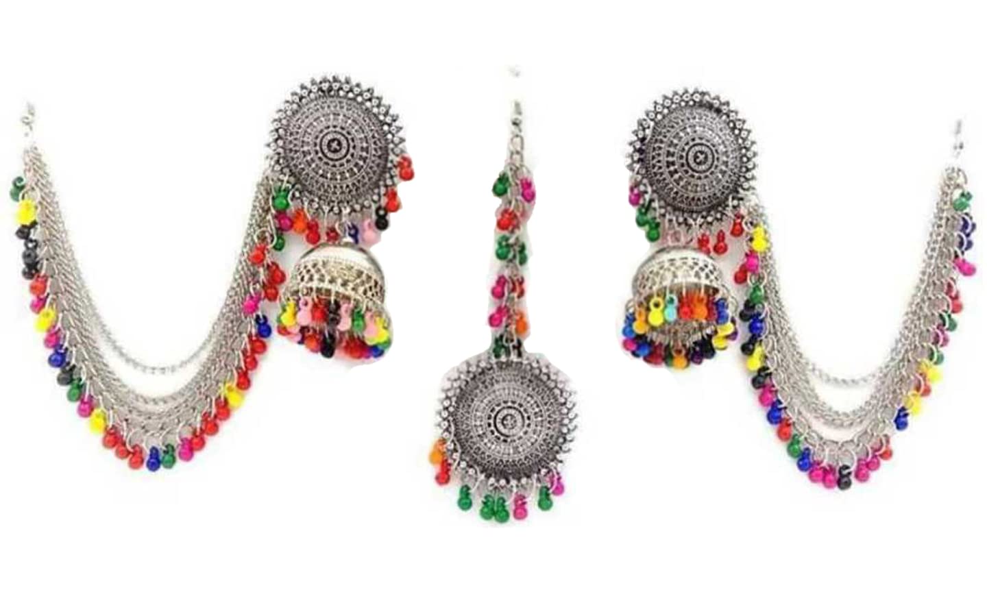 See full amazon price history chart for Colourful Stylish & Antique traditional Bahubali Jhumka Stub Earring with Black Beads in Shining Chain With Maang Tikka for Woman and Girls. Alloy Stud Earring Colourful Stylish & Antique traditional Bahubali Jhumka Stub Earring with Black Beads in Shining Chain With Maang Tikka for Woman and Girls. Alloy Stud Earring (B09P7D9688) Amazon Price History, Amazon Price Tracker