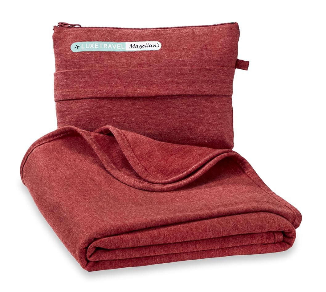 SAGEFINDS Airplane Travel Blanket | Compact Throw Blanket for Camping and Hiking | Converts into a Pillow | Travel Gift | Soft Jersey Knit | Fits in Backpack | Attaches to Luggage | Travel Essential