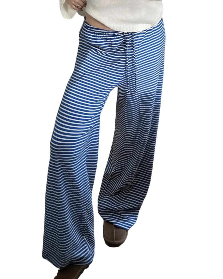 Womens Comfy Pajama Pants Striped Low Waisted Lounge Pants Elastic Waist Drawstring Long Trousers