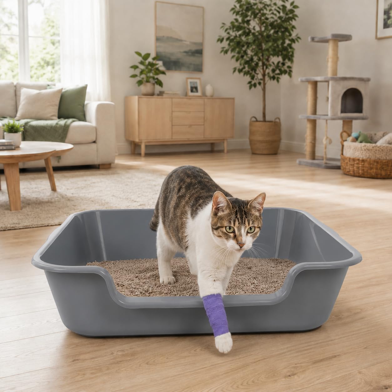 1 Packung extra große Katzentoilette (ABS-Material), niedriger Einstieg, Seniorenklo für geriatrische Kätzchen, große Katzen, Jumbo-Haustiersichere Katzentoilette, Tablett für