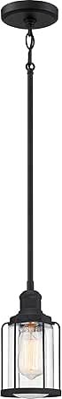 Quoizel Ludlow 1-Light Earth Black Mini Pendant Light with Clear Glass Shade, Industial Style Hanging Light for Kitchen, Bar, Living Room, or Bedroom