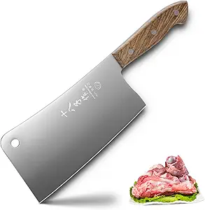 SHI BA ZI ZUO Meat Cleaver 7 Inch Heavy Duty Bone Cleaver Butcher Knife Full Tang Handle with Heft Stainless Steel Cleaver knife