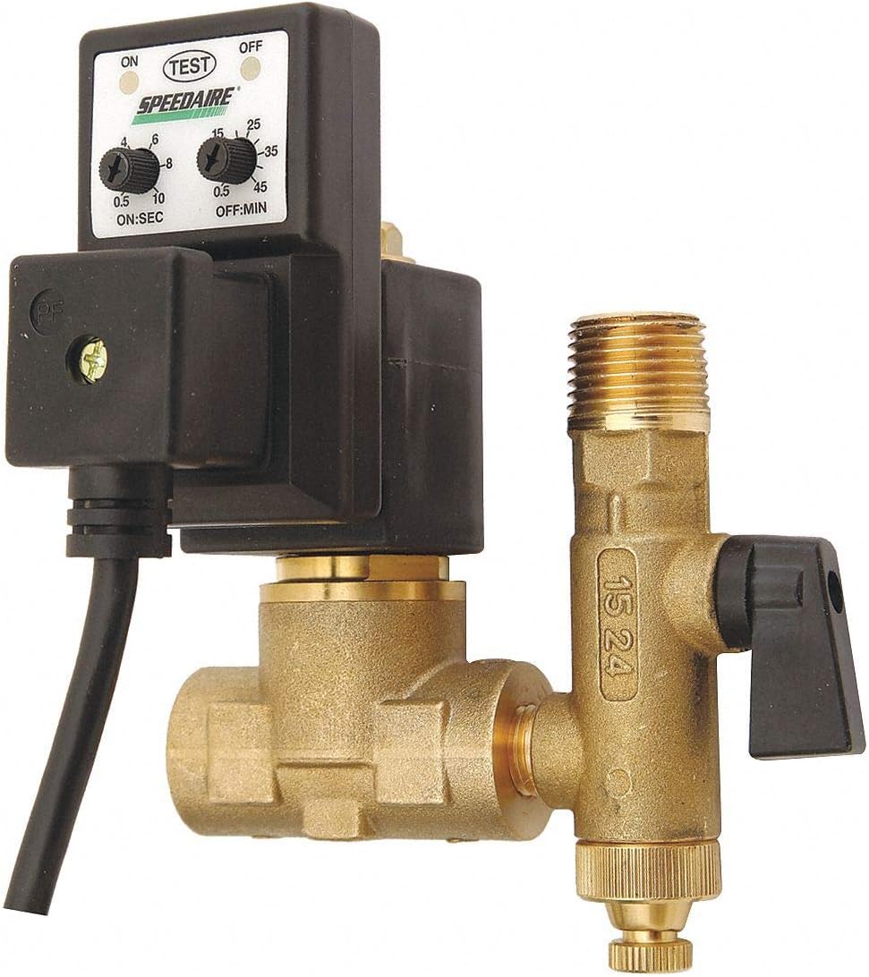 SPEEDAIRE Timed Electric Auto Drain Valve 1/2 in Drain Size, 1.6 gpm Drain Rate, 0.5 min to 45