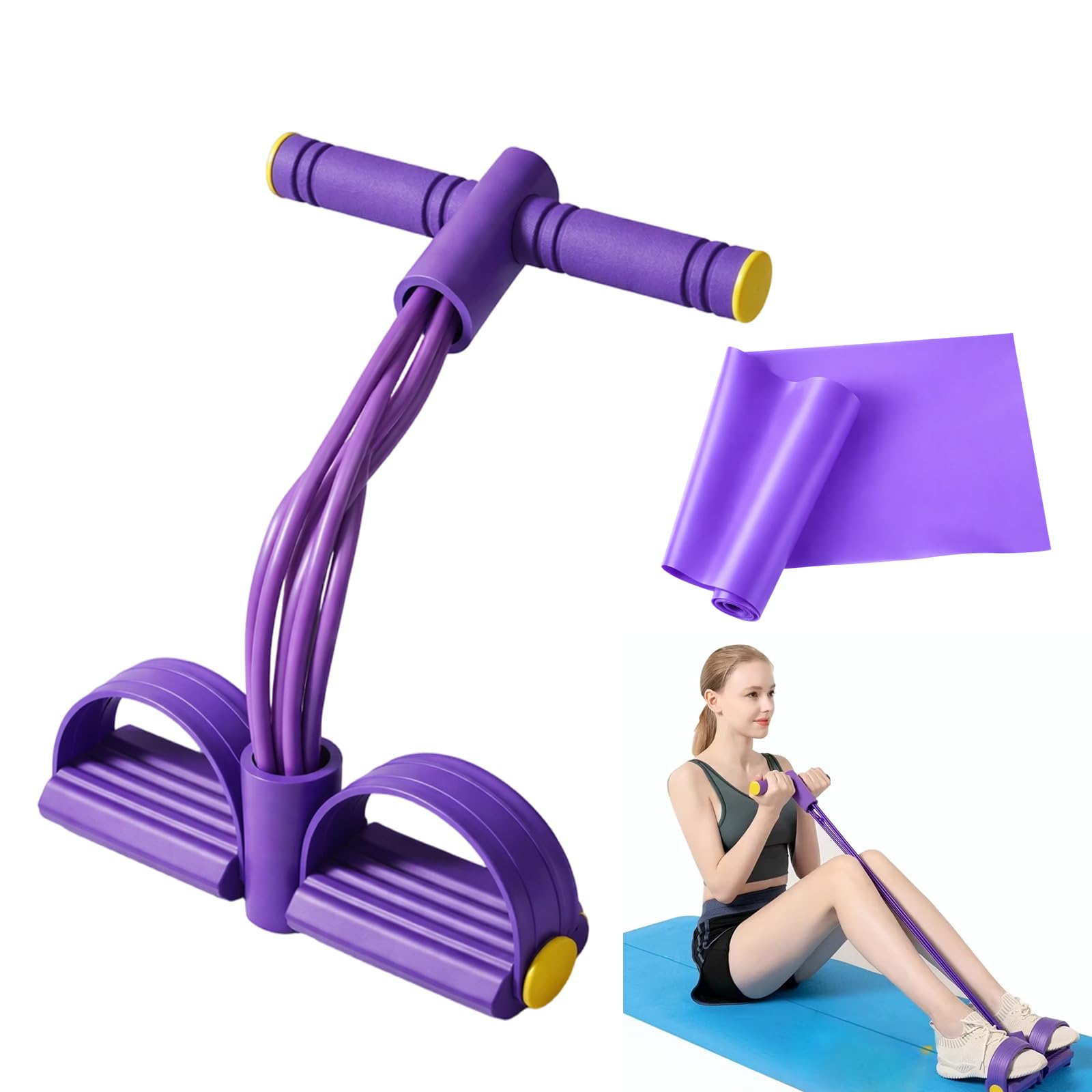 Resistance Bands with Handle, Exercise Equipment for Home Use, 6-Tube Elastic Pull Rope Foot Pedal Resistance Bands for Women, Sit Up Exercise Equipment, Abdominal Waist and Leg Exerciser (Pruple)