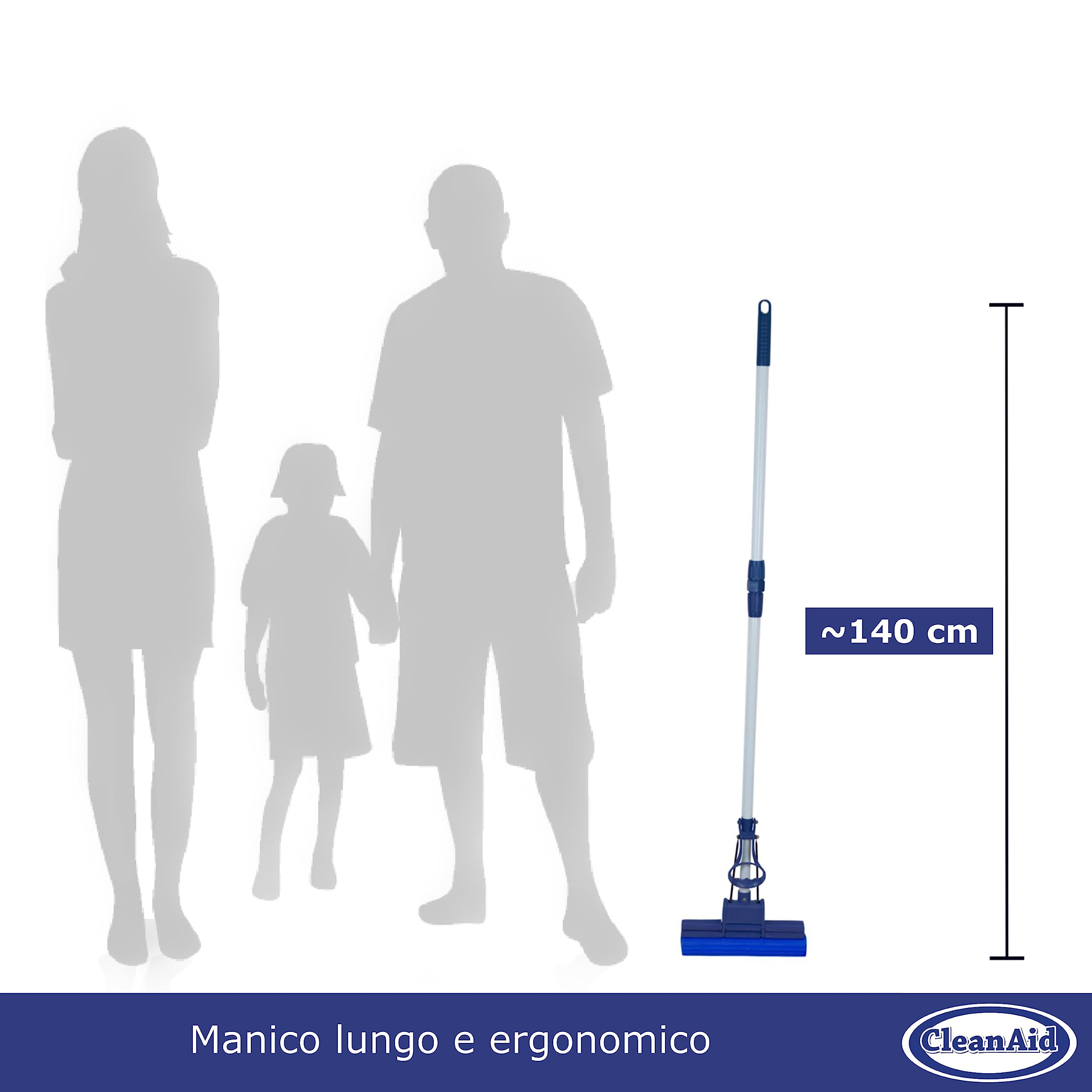Onetouch Easy Mocio Lavapavimenti - Mop in Spugna Lava Pavimenti Casa con Manico Telescopico, Leva Strizza Spugna PVA Super Assorbente - Mop Lava Pavimenti Cucina, Bagno, Parquet ed Esterni - Cleanaid