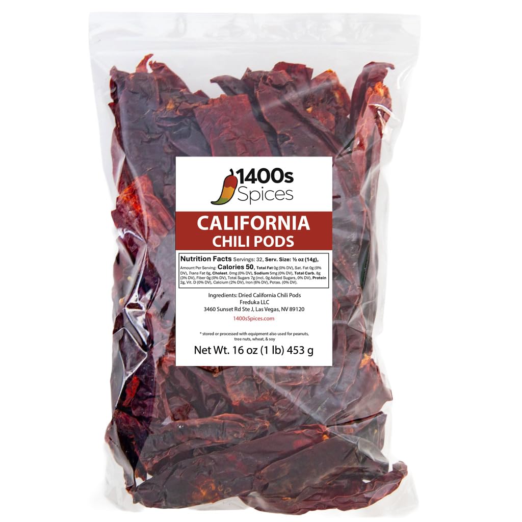 2lb California Dried Whole Chilies Peppers Bulk, Anaheim Chile Food Service by 1400s Spices