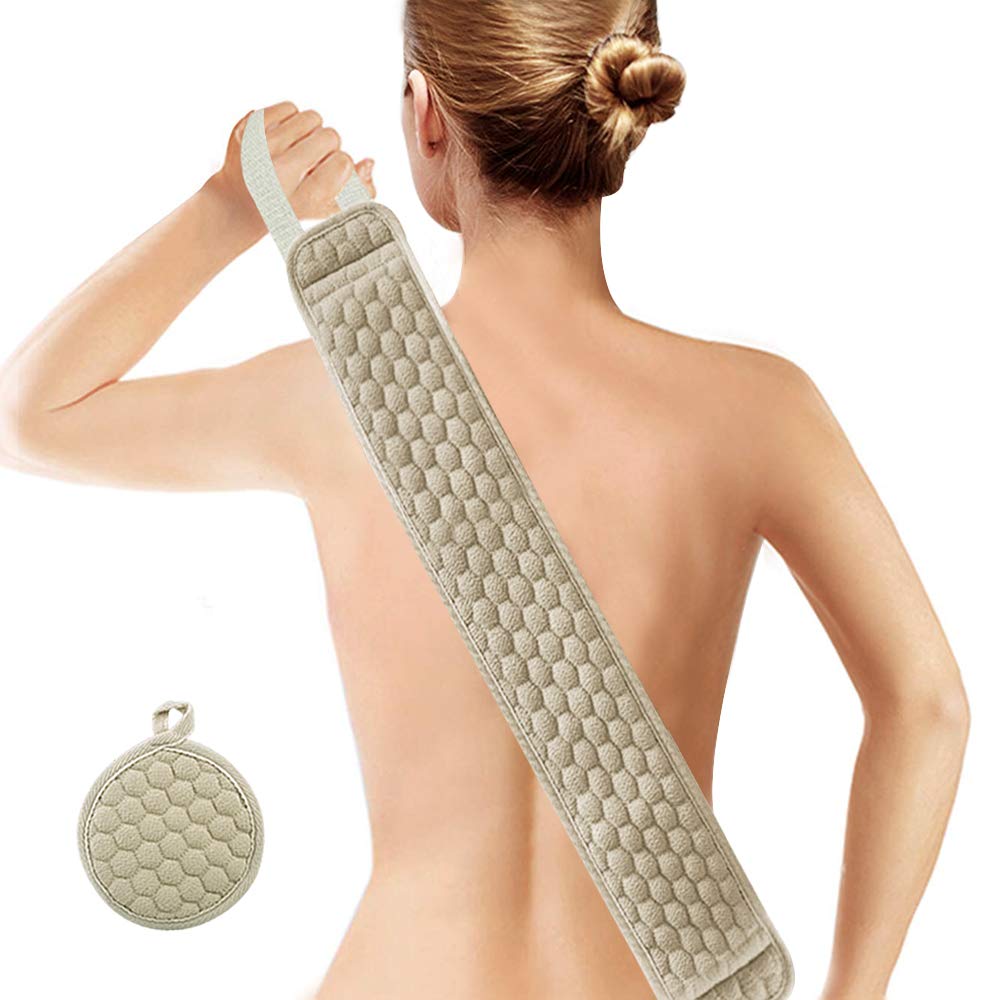 Suntee Exfoliating Back Scrubber & Exfoliating Sponge Pad Set for Shower, Bath Shower Scrubber for Men and Women, Luffa Scrubber to Deep Clean Relax Your Body (38.6''length 3.5 '' width): Beauty