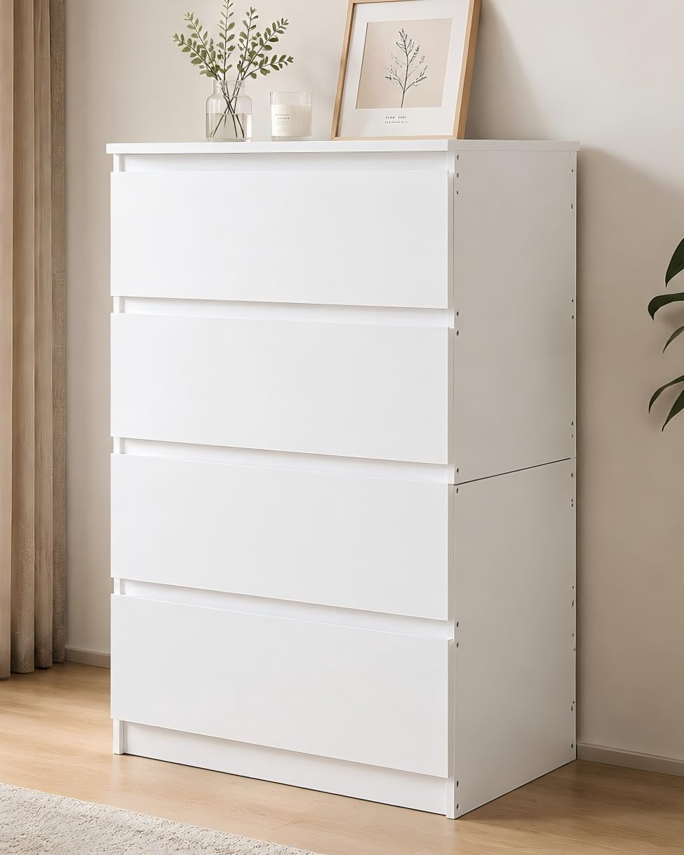 Commode Chambre 4 Tiroirs Commode Blanche 60 x 40 x 98 cm
