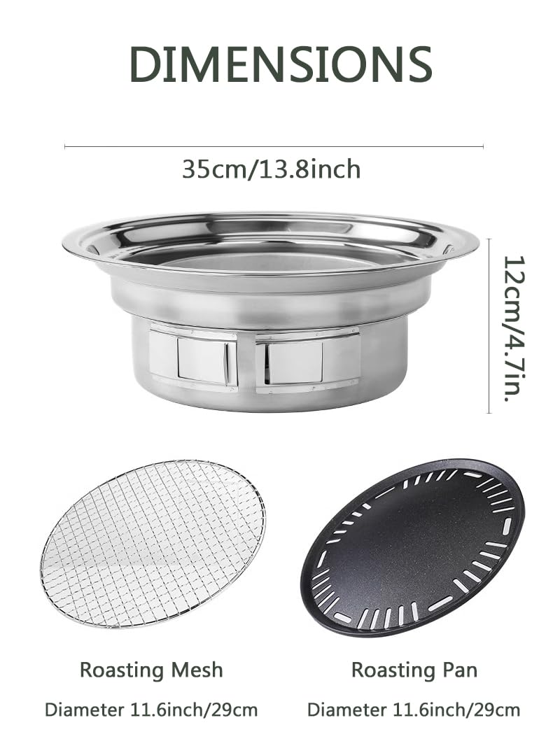 Parrilla de carbón coreano de 13.8 pulgadas de acero inoxidable de mesa para barbacoa, estufa de barbacoa para acampar al aire libre, parrilla para ahumar de mesa, parrilla de barbacoa para 5