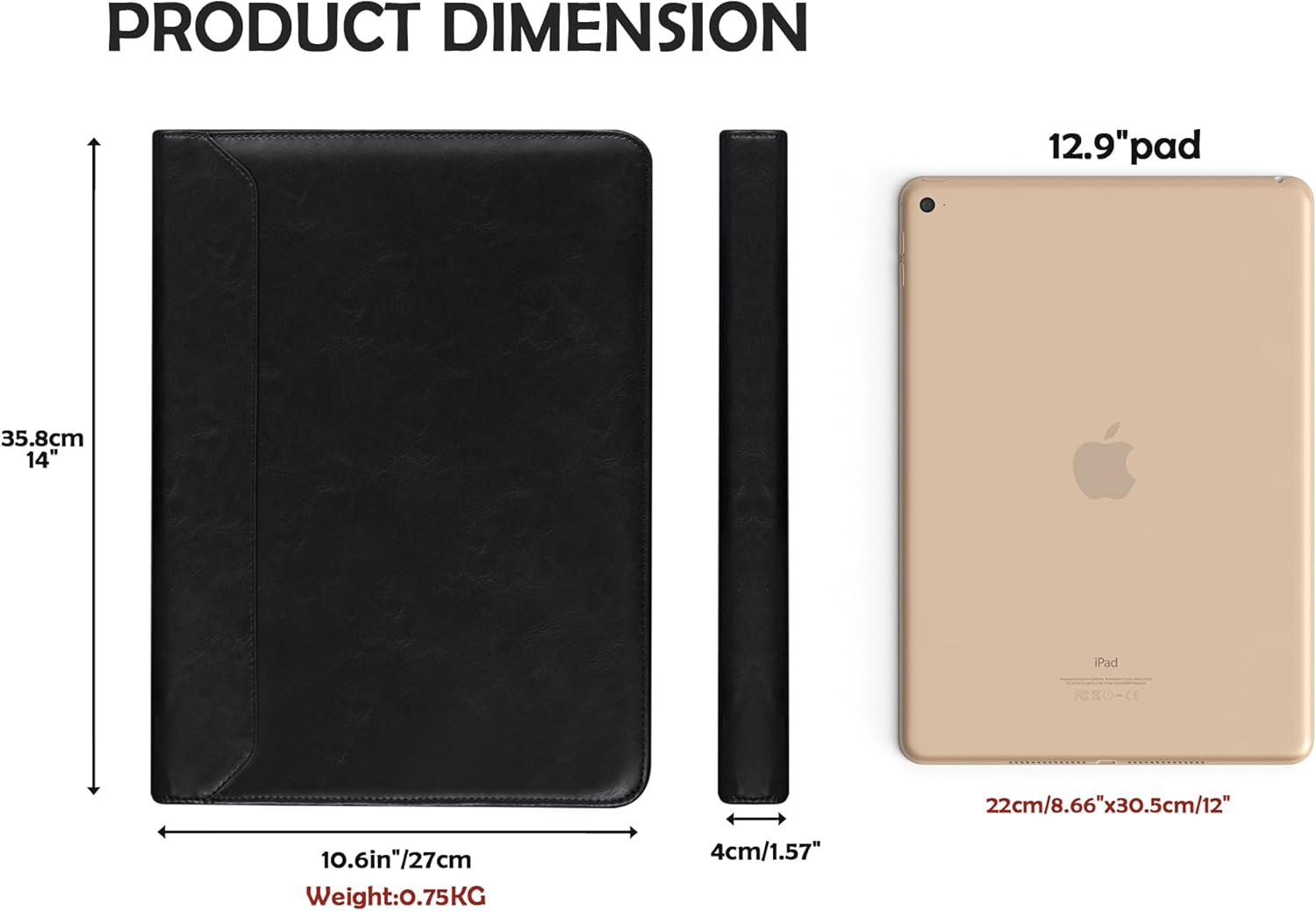 AZXCG Zipper Portfolio Padfolio Binder,3-Ring Padfolio for Women and Men,A4/Letter Size, PU Leather with iPad,Professional Organizer for Resume/Interview