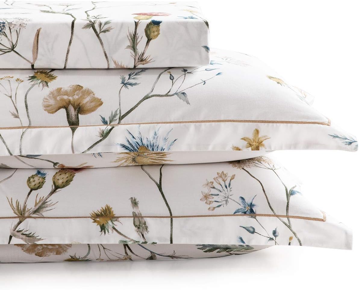 SLEEPBELLA Comforter Twin Size, 600 Thread Count Cotton White Printed with Blue & Blush Flowers Cotton Comforter Set,Down Alternative Bedding Set 2Pcs(Twin, White Floral) - Image 6