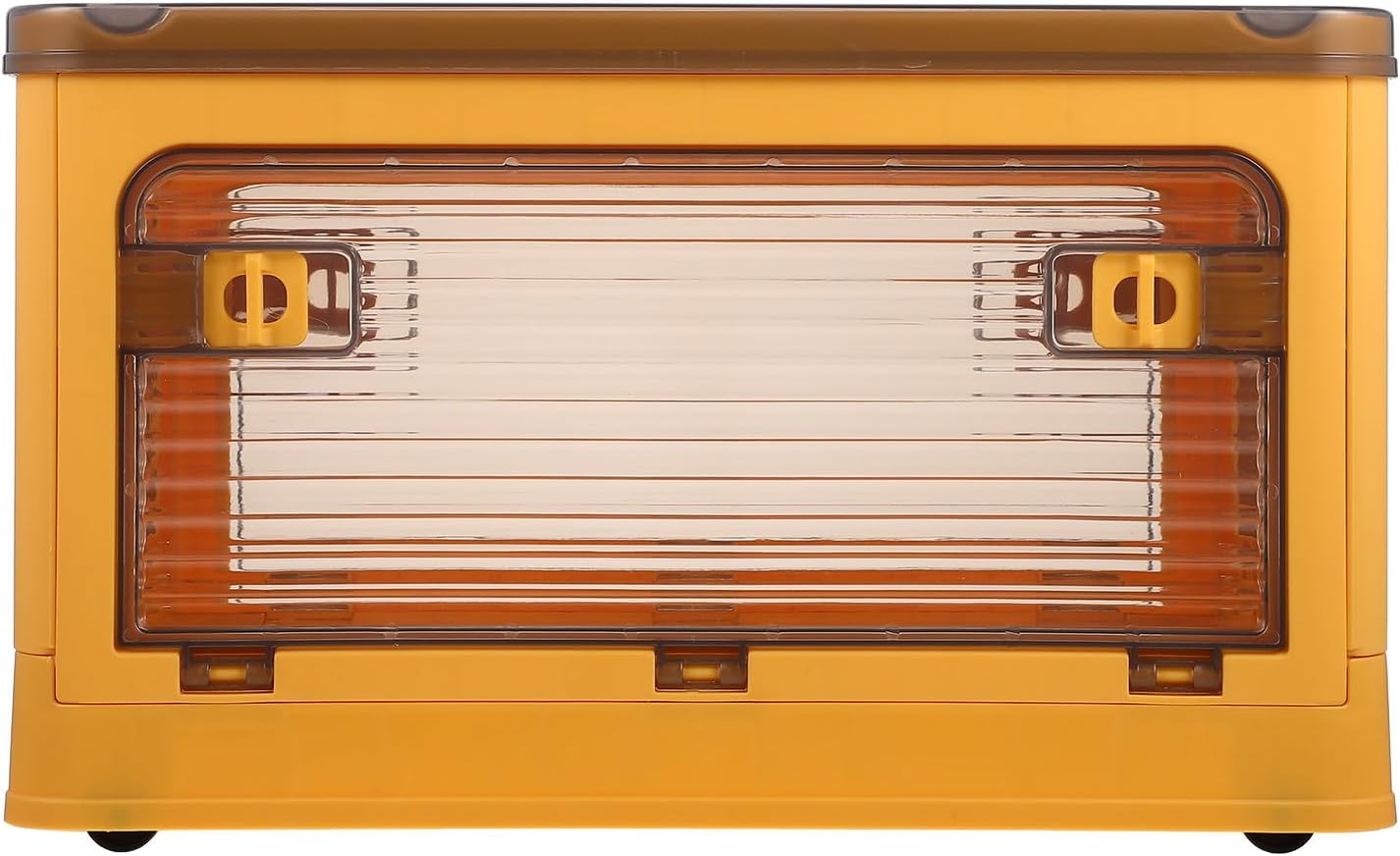 Foldable Tabletop Storage Box with Lid and Wheels, Plastic Sundries Organizer for Bedroom and Desk, Portable Small Yellow Container for Home Storage