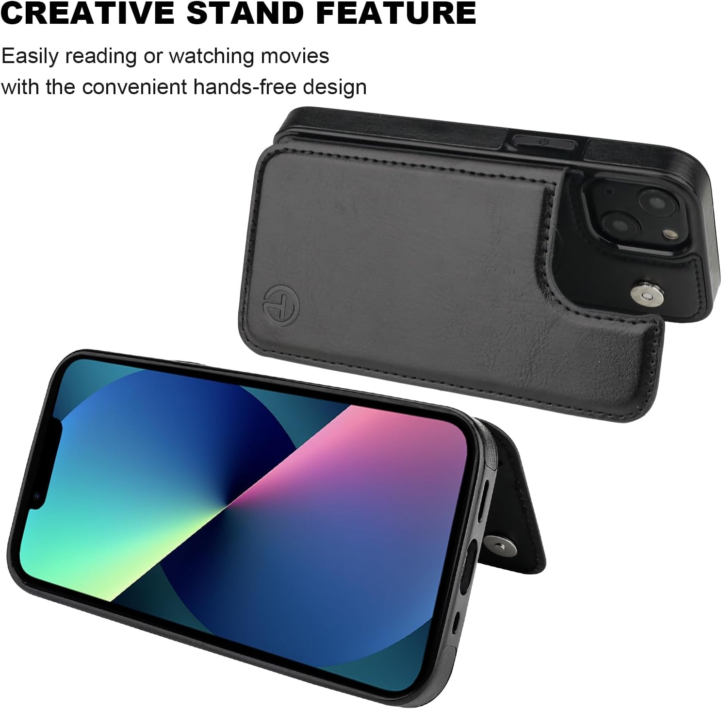 ONETOP Compatible with Magsafe for iPhone 13 Mini Wallet Case with Card Holder, PU Leather Kickstand RFID Blocking Case, Double Magnetic Clasp and Durable Shockproof Cover 5.4 Inch (Black)