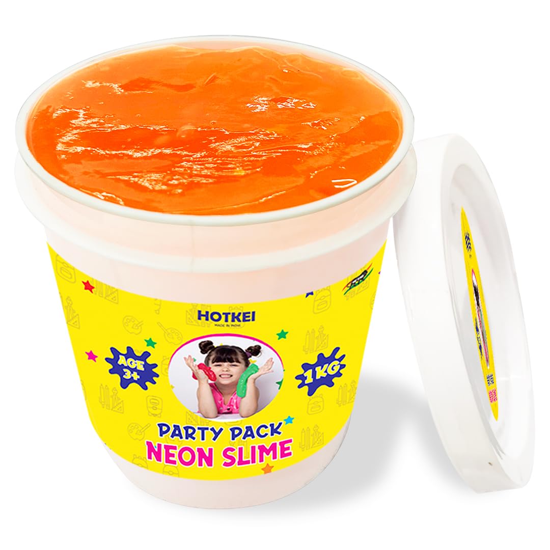 HOTKEI (1 Kg Neon Slime) Orange Fruit Scented Big Slimy Slime Gel Jelly Putty Toy Slime Bucket kit Set Toys for Girls Boys Kids Neon Slime