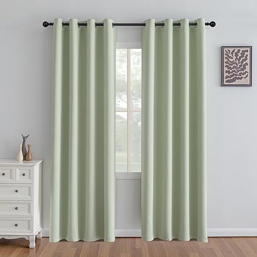 Miniatura 37 de Cortinas opacas de 96" de largo, juego de 2 paneles, cortinas opacas para dormitorio de 96" de largo, cortinas con bolsillo para barra que ahorran