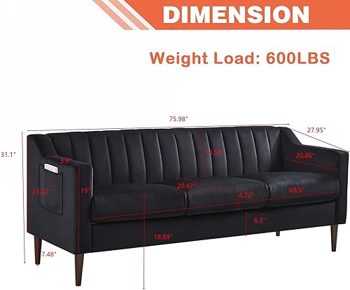 Miniatura 9 de Altillo Moderno sofá Chesterfield de 3 plazas con bolsillo lateral de almacenamiento, cómodo sofá tapizado de terciopelo con patas de madera de