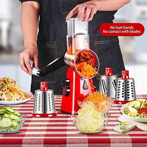 ROTARY CHEESE GRATER, SLICER ROUND MANDOLINE MIXER WITH 3 DRUM STAINLESS STEEL BLADES VEGETABLE, FRUIT, NUTS HAND-HELD CHOPPER KITCHEN GADGETS WITH SUCTION CUP BASE