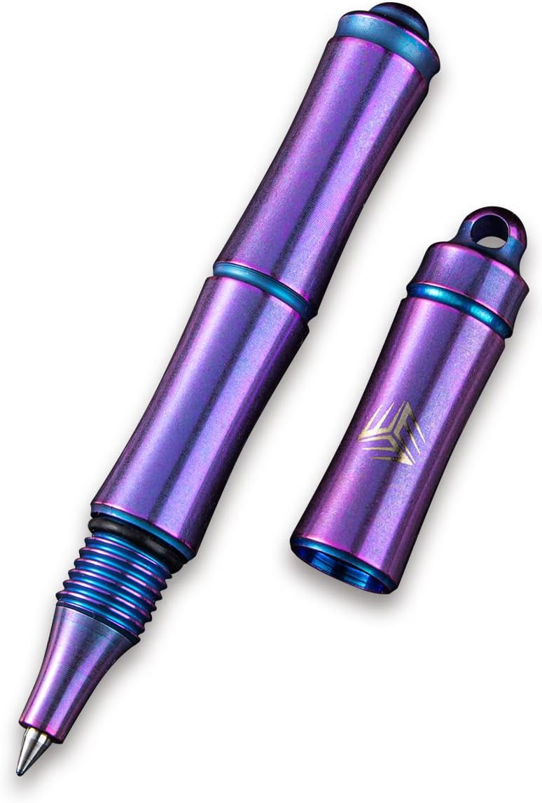 WeKnife Syrinx Titanium Metal Pen, Luxury Executive Lightweight Ballpoint Pen, with 2 Extra Black Ink Refill Collectors Novelty Pocket EDC Heavy Duty Writing Pens for Men & Women TP-04D