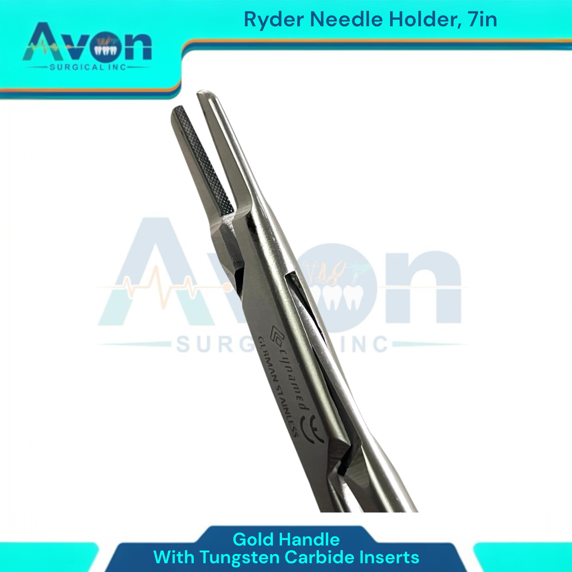 Premium Ryder Needle Holders with Tungsten Carbide Tip Inserts & Gold Ratcheting Handle | Needle Driver Pliers - 5.5in, 6in, 7in, 8in - German Stainless Steel (7in+8in (Set of 2))