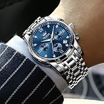 OLEVS Men's Stainless Steel Chronograph Watch, Big Face Multi Dial Waterproof Luminous Analog Quartz Watch, Luxury Date Diamond Classic Men Wrist Watch (Gold/Silver/Black/Blue)