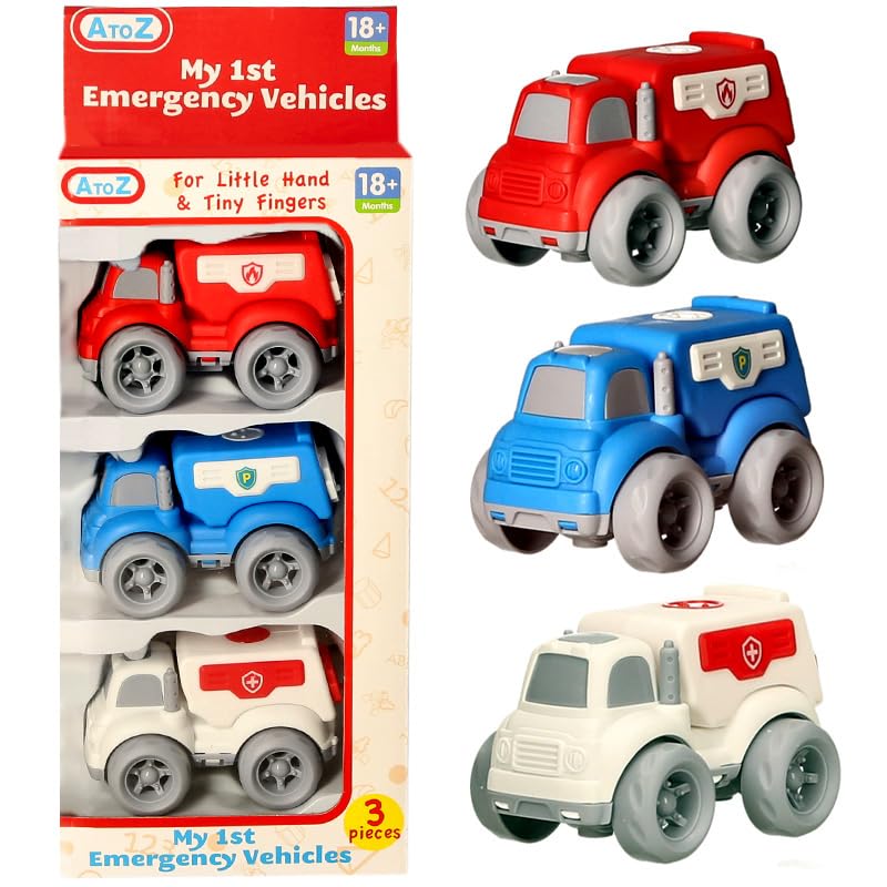 Atoz My 1st Emergency Vehicles Toy Set, Fire Engine, Police Car & Ambulance, 3 Pieces, 18+ Months