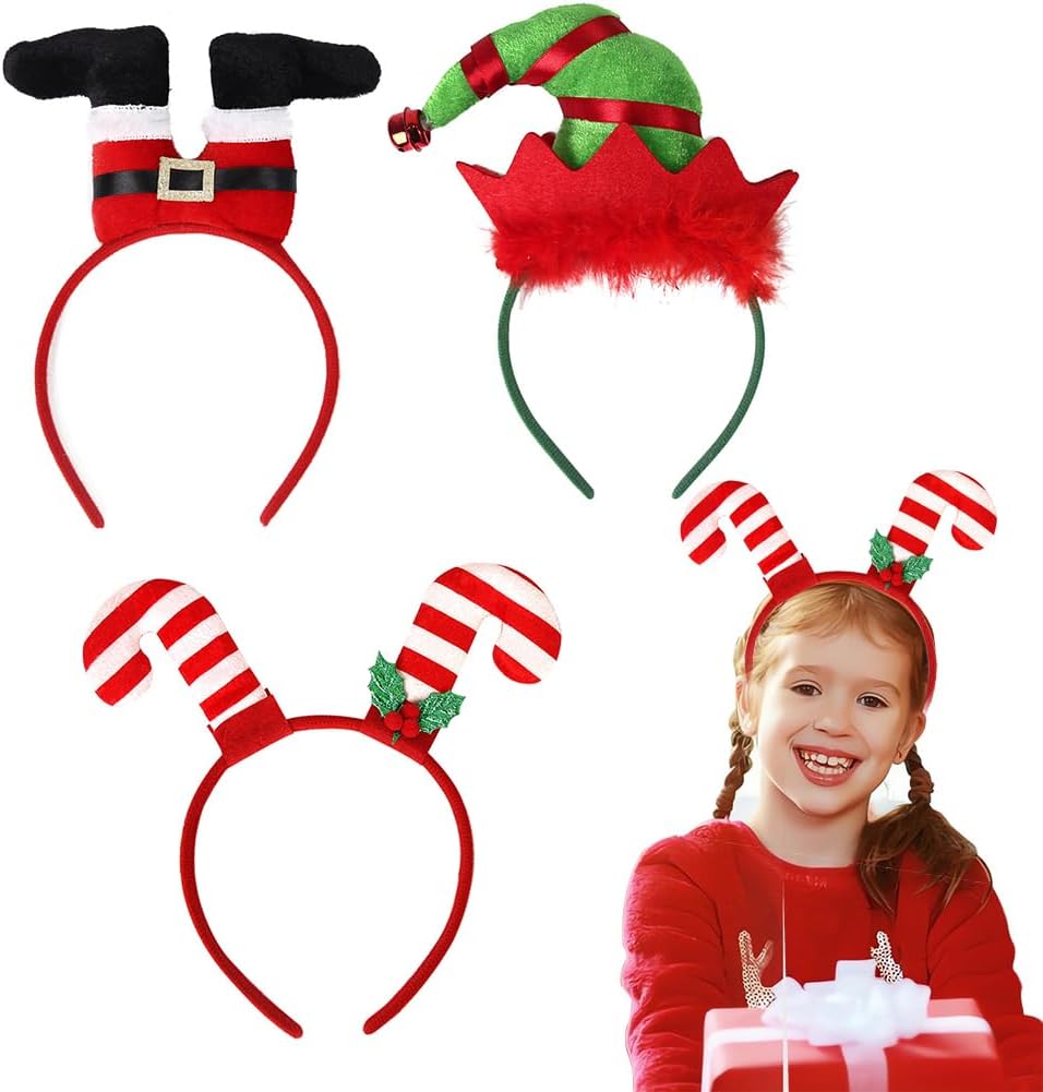 ikasus - 3 Pieces Christmas Santa Clown Headbands Reindeer Legs Antler Elf Hats for Kids Christmas Party