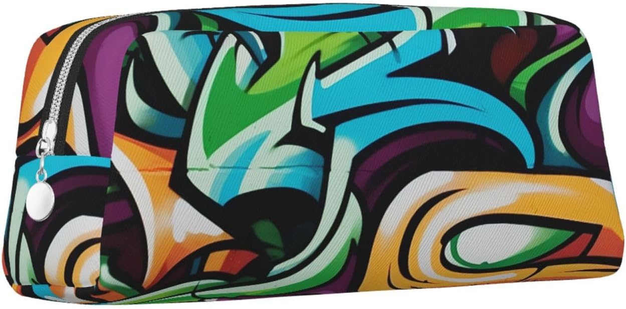 Graffiti Drawing Art Pencil Pouch Large Capacity Pencil Case Leather Cosmetic Bag Office Desk Organizer Coin Pouch Portable Zipper Toiletry Bag for Travel Outdoor image 2