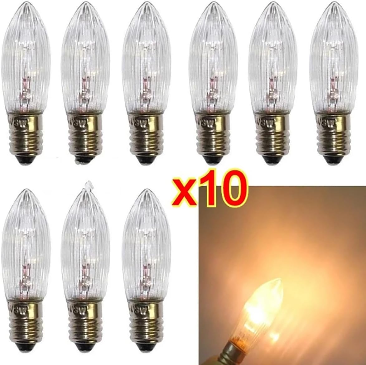 10pcs E10 Base Candle Bulb, LED Light Bulbs, Warm White 3W Bulb Suitable for Holiday Decoration