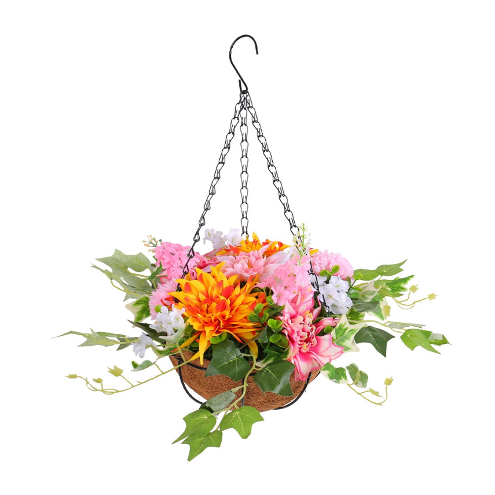 Msioytog Artificial Hanging Flowers in Basket Silk Chrysanthemum Fake Flowers Chain Hanging Basket Flowerpot Wedding Home Party Decor Artificial