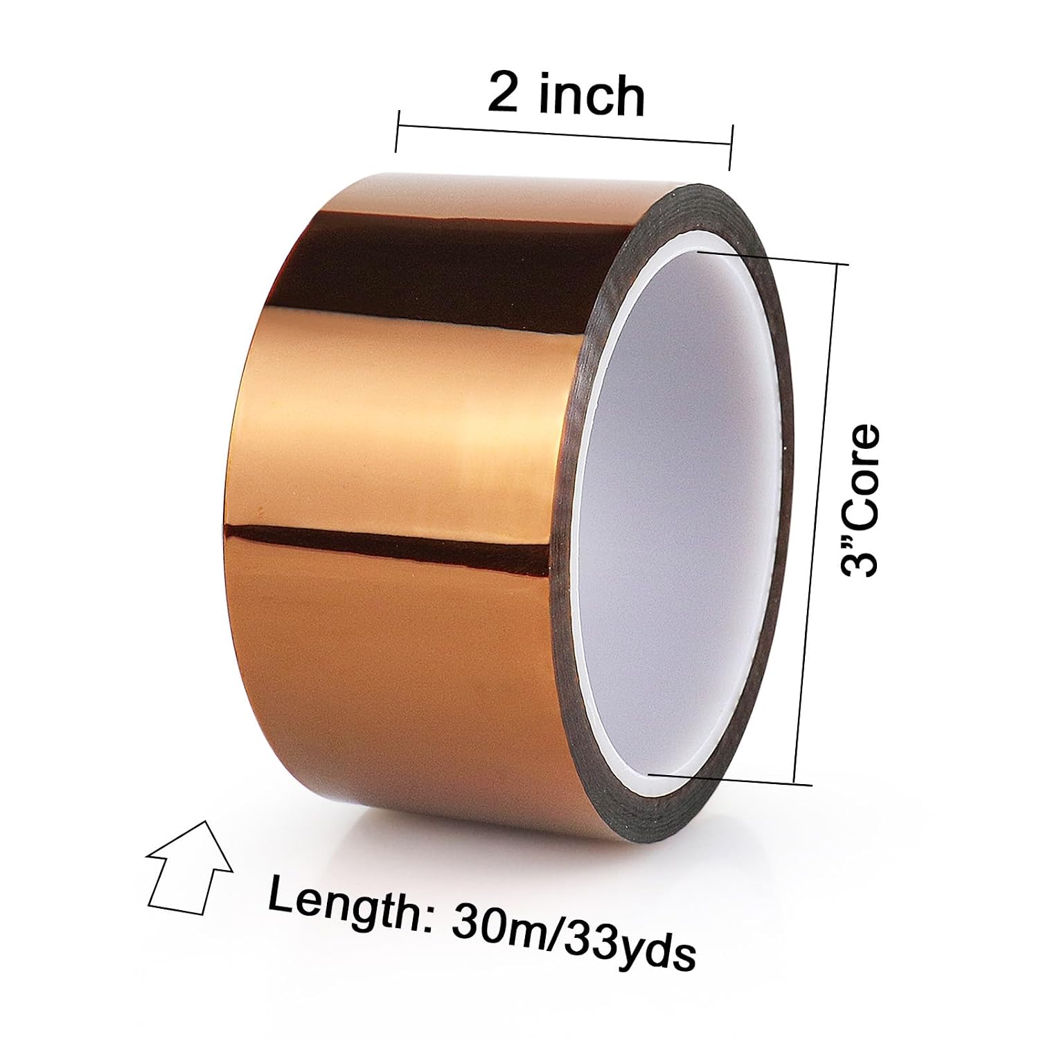 BOMEI PACK Heat Polyimide Tape 2inch, High Temperature Heat Resistant Tape Heat Transfer Tape for Sublimation Transfer, Masking, Soldering, Electrical, 3D Printer Application, 33yds, No Residue