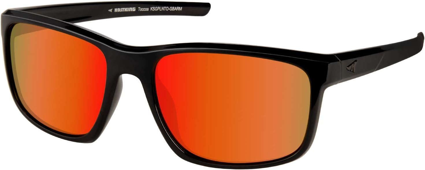 KastKing Toccoa Polarized Sport Sunglasses for Men and Women,Gloss Black Frame,Amber Base Scarlet Mirror