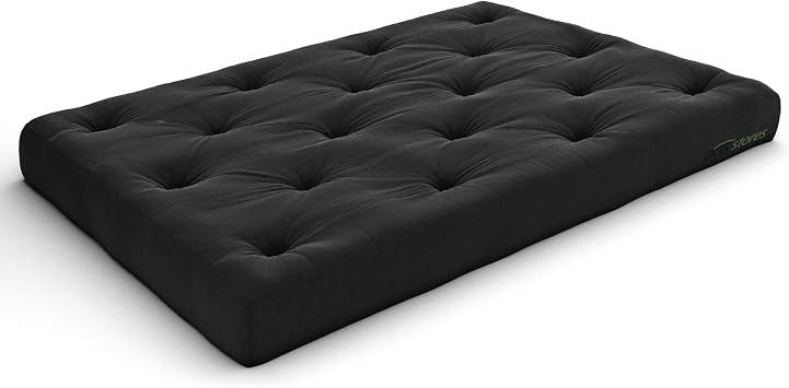 Nirvana Futons Plush, Comfortable 8-Inch Twin Futon Mattress, Black Twill - Made in USA