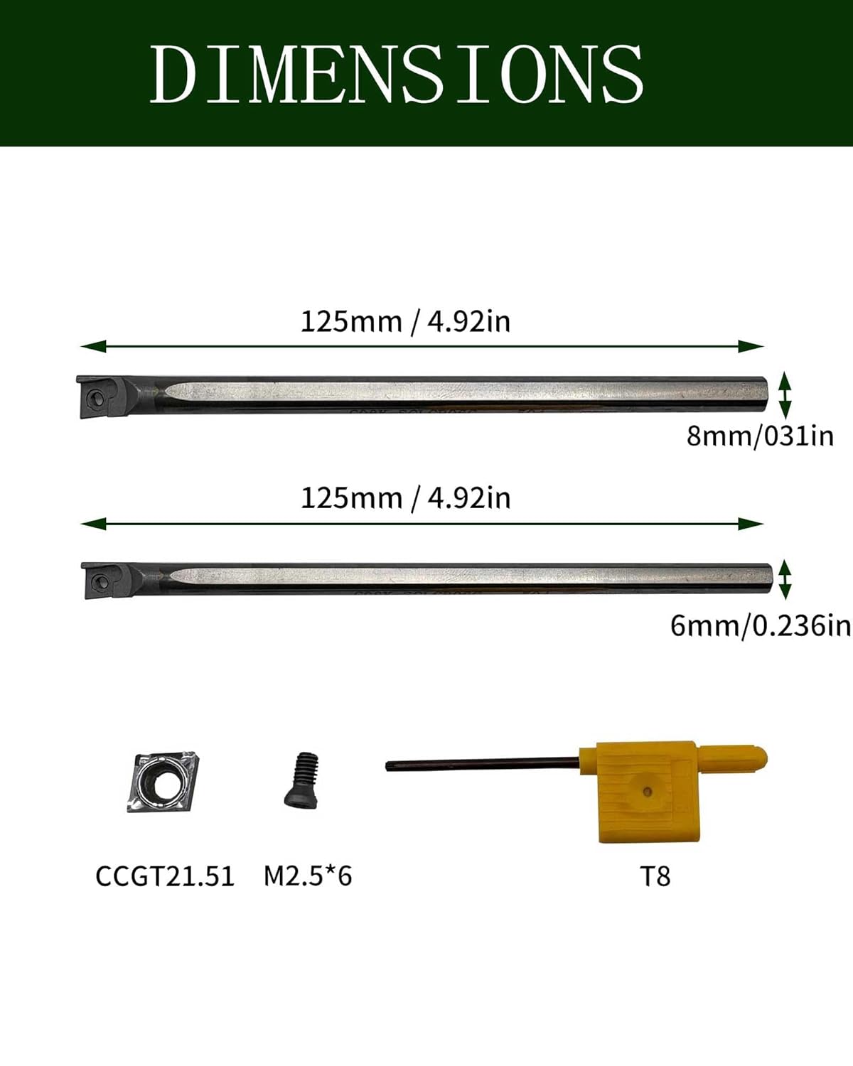 2pcsTungsten Steel Tool Holders C06K/C08K-SCLCR06 Boring Bars +10PCS CCGT060204-AK Indexable Carbide Turning Insert Blades Boring and Outer circlr for Aluminum Copper Plastic Cutting
